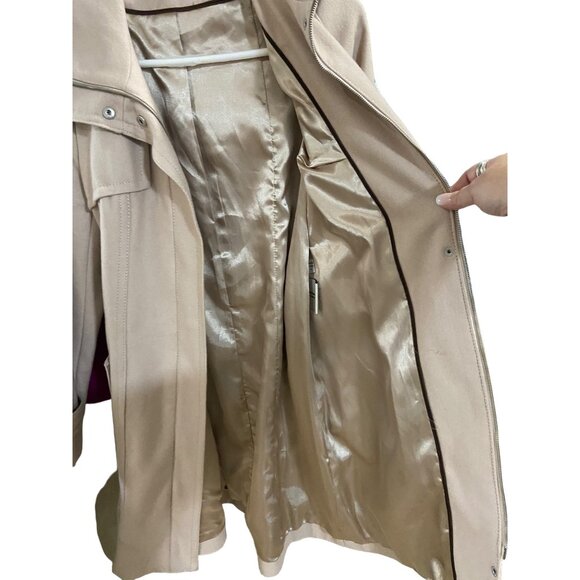 Kenneth Cole New York Long Peacoat Beige Size 6 Y2K Quiet Luxury Minimalist Wool - Picture 4 of 16